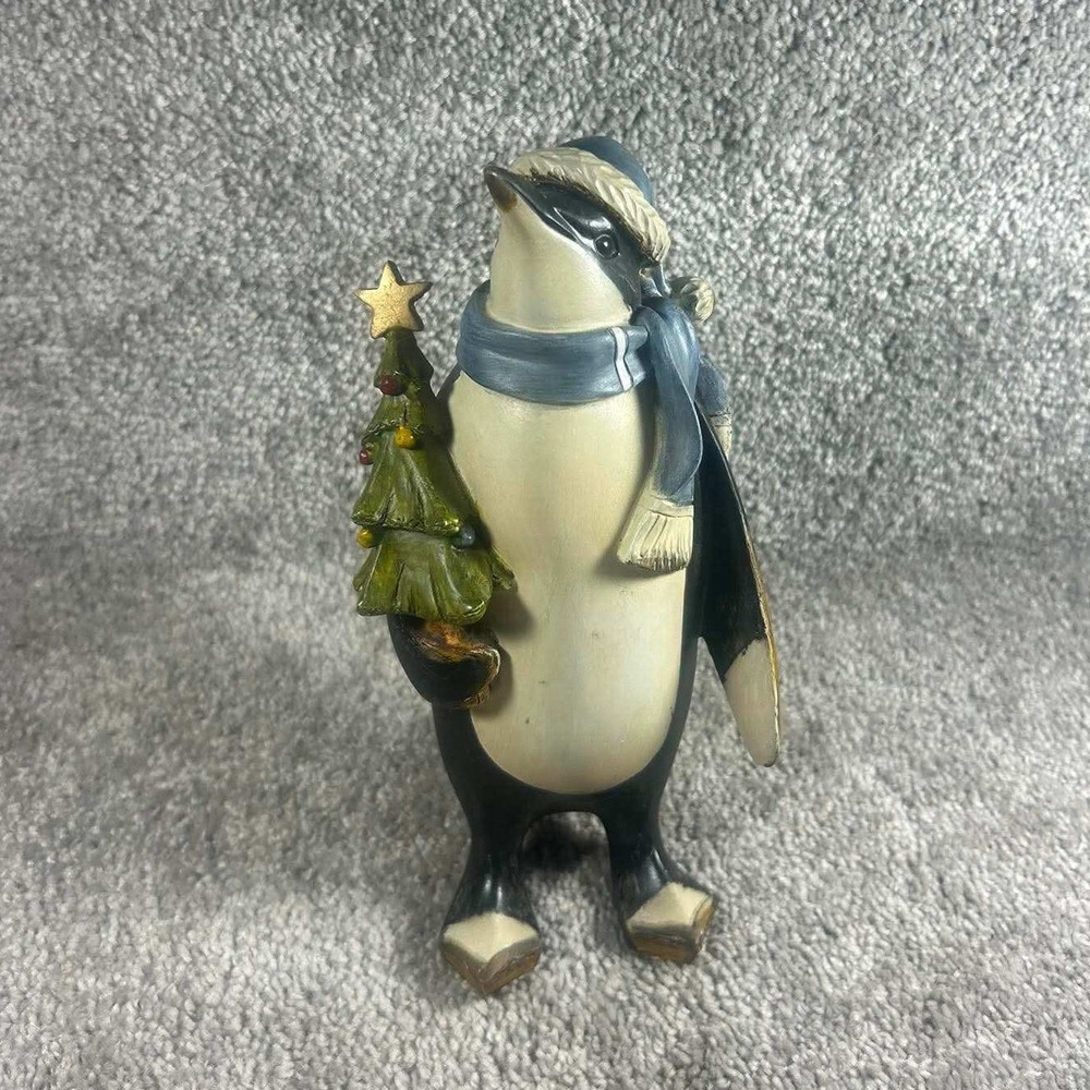 Penguin Figurine Christmas Tree Blue Scarf Winter Holiday Decor